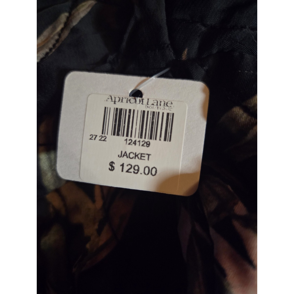 Elan Olive Leaf Bomber Jacket Women S Black Quilted Floral Zip Front Lightweight - Picture 9 of 9